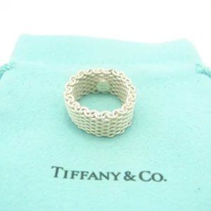 Authentic Tiffany & Co. Sterling Silver 925 Somerset Mesh Ring Size 8 W/ Pouch